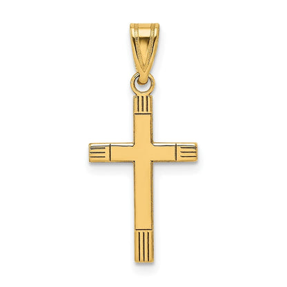 14k Yellow Gold Laser Etched Cross Pendant for Women