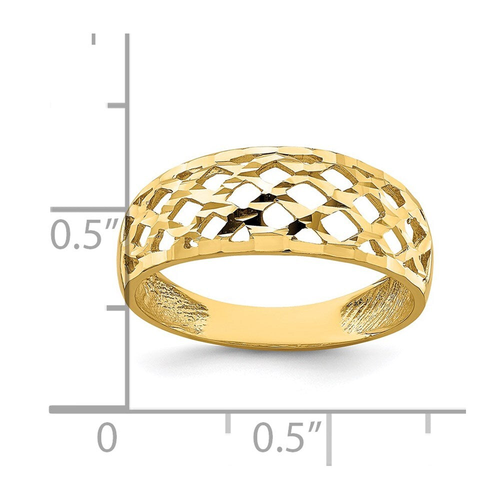 14K Yellow Gold Solid Diamond-Cut Woven Pattern Dome Ring Size 7