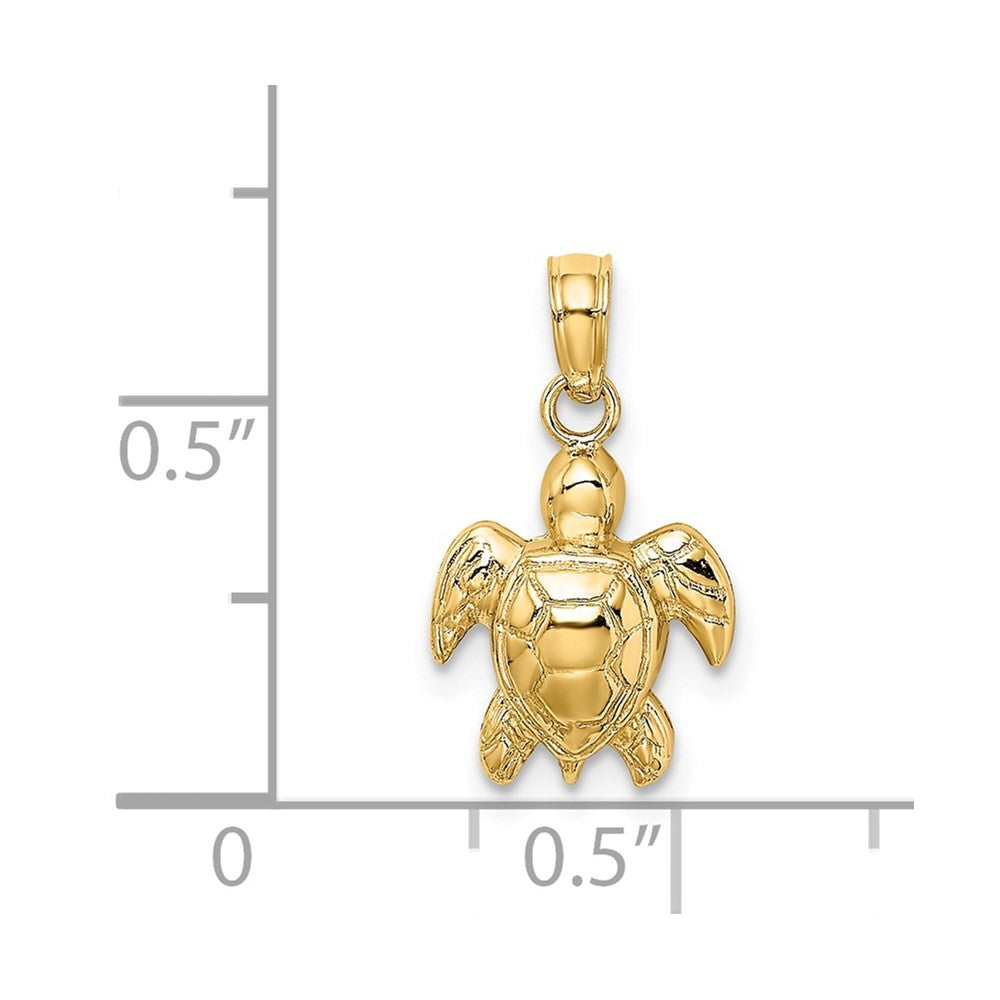 14k Yellow Gold Textured Mini Sea Turtle Charm Pendant