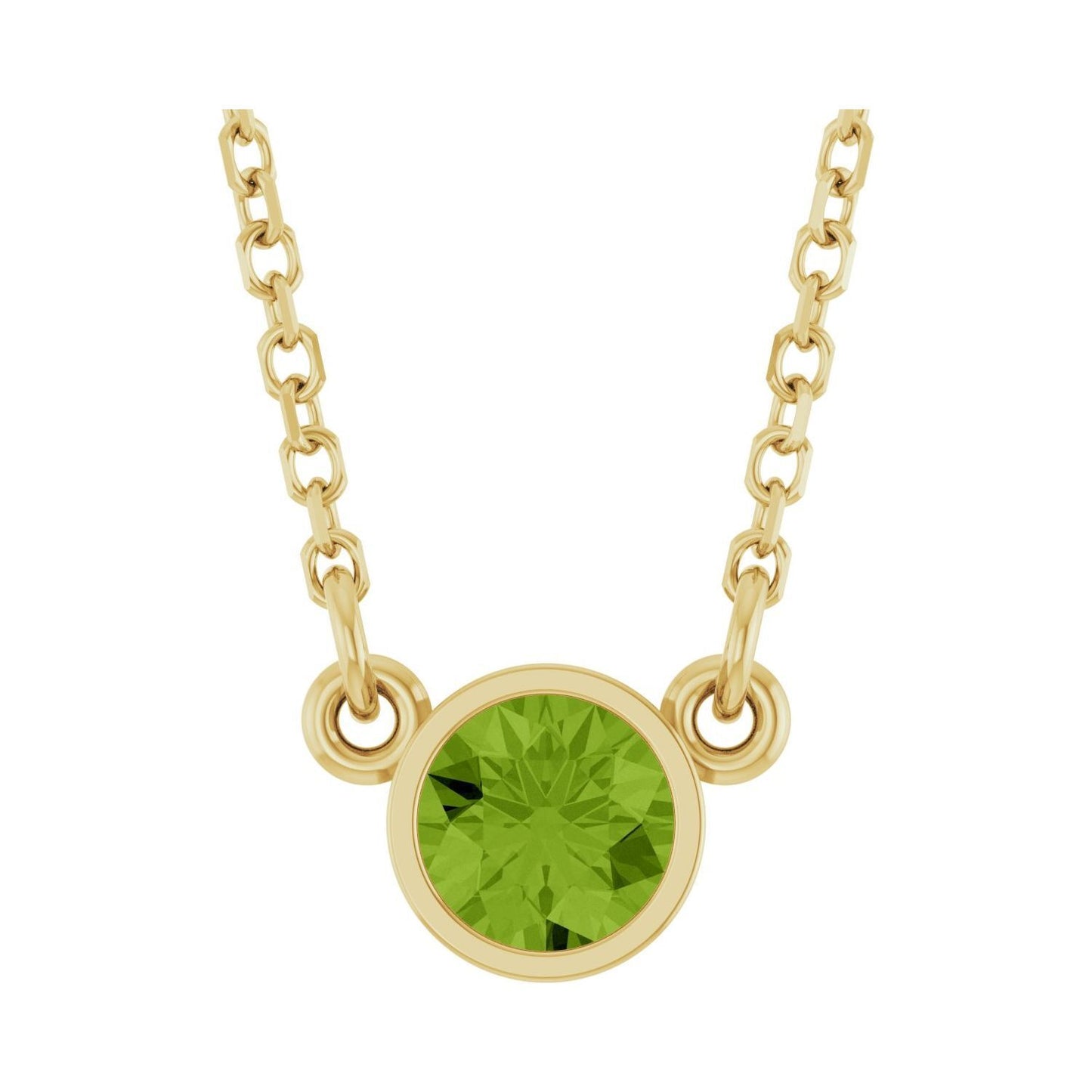 14k Yellow Gold Natural Peridot Solitaire Pendant Necklace 16"