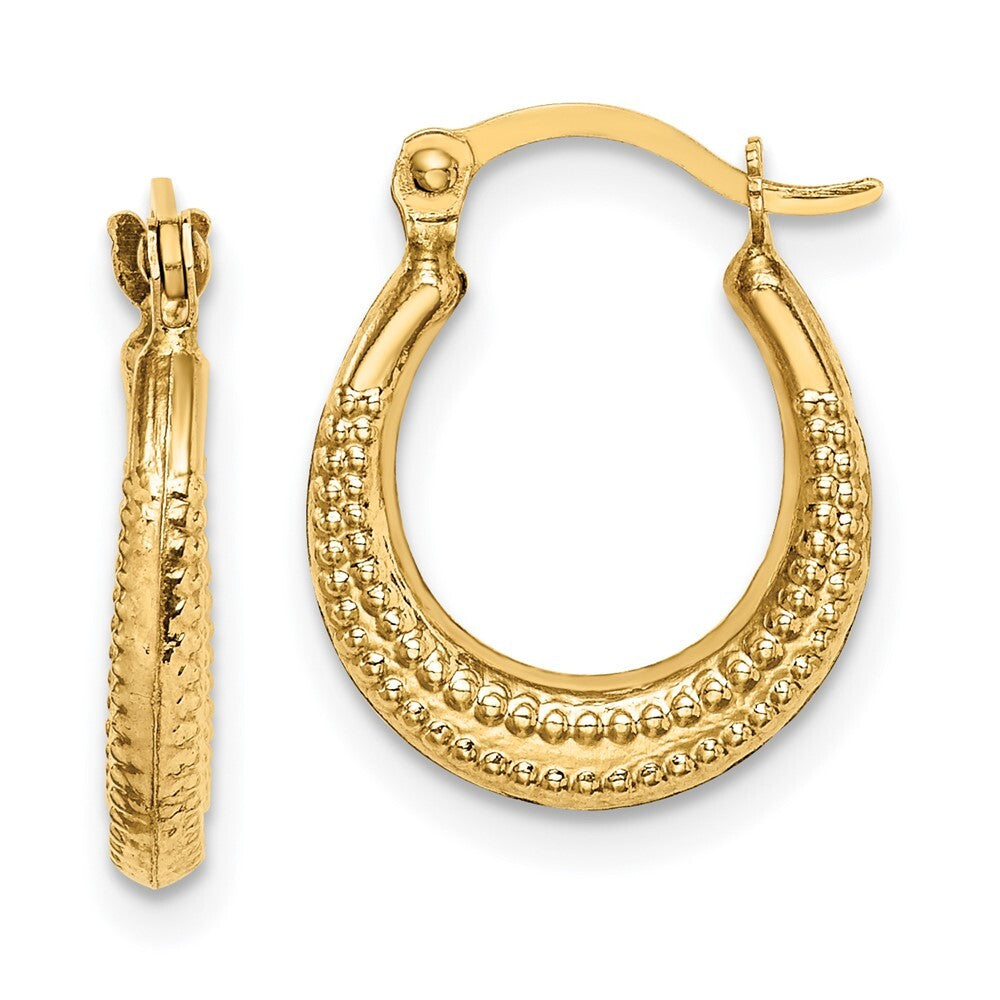 14k Yellow Gold Textured Hoop Earrings Gift for Women