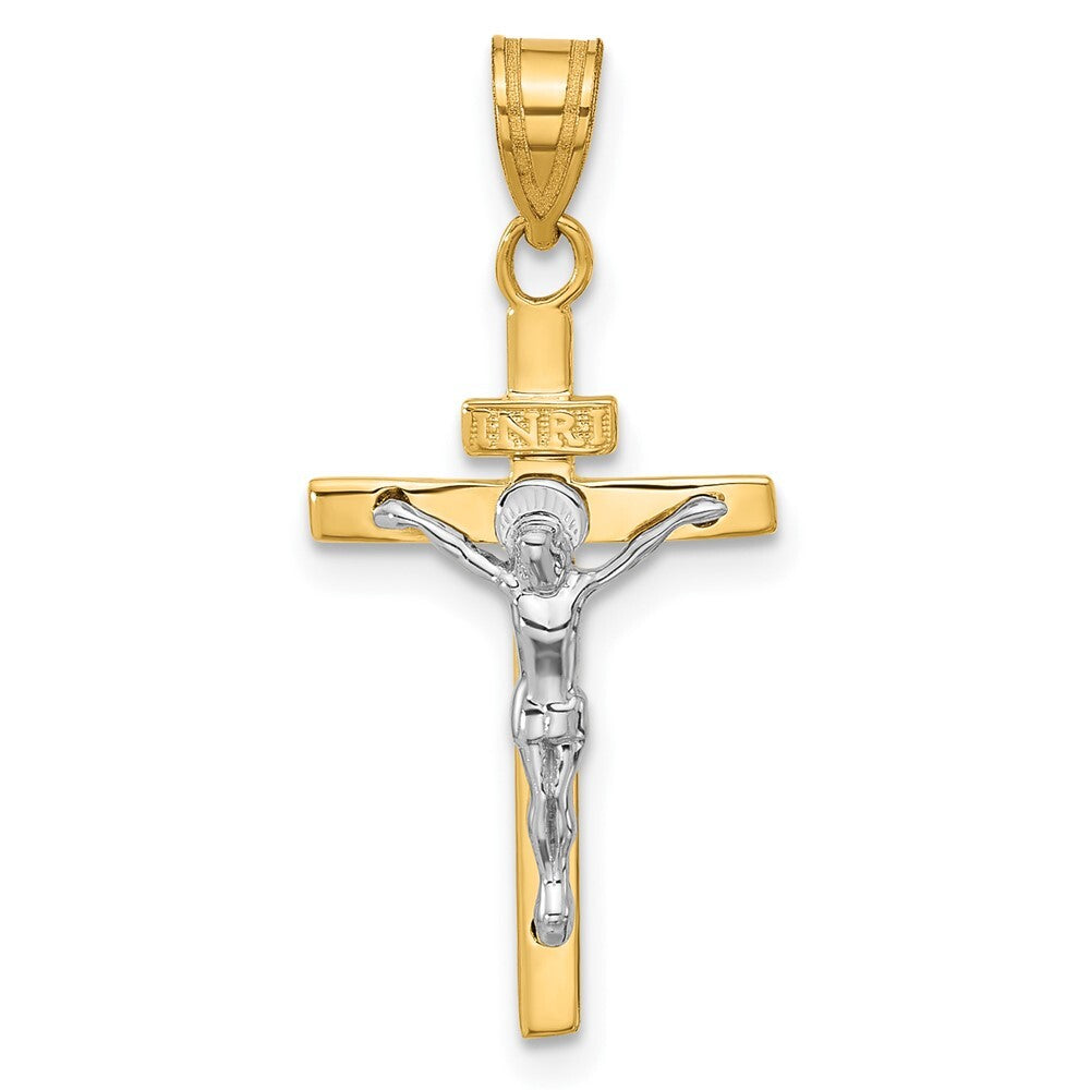 14k Two-tone Gold INRI Crucifix Pendant for Women