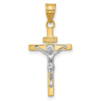 14k Two-tone Gold INRI Crucifix Pendant for Women