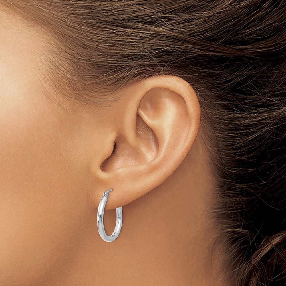 14K White Gold Polished 2.5mm Tube Hoop Earrings Gift for Women