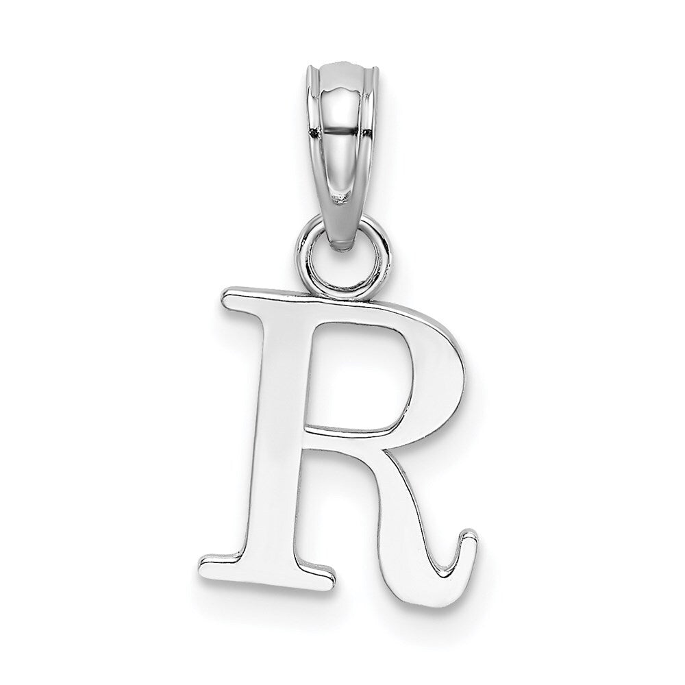 14k White Gold Polished Block Letter R Initial Pendant for Women