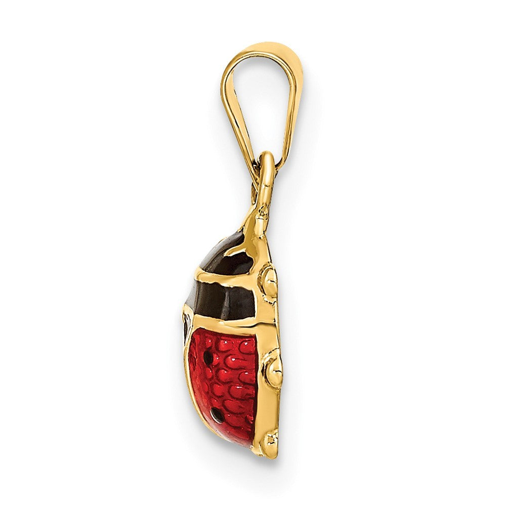 14k Yellow Gold Red and Black Enameled Ladybug Pendant
