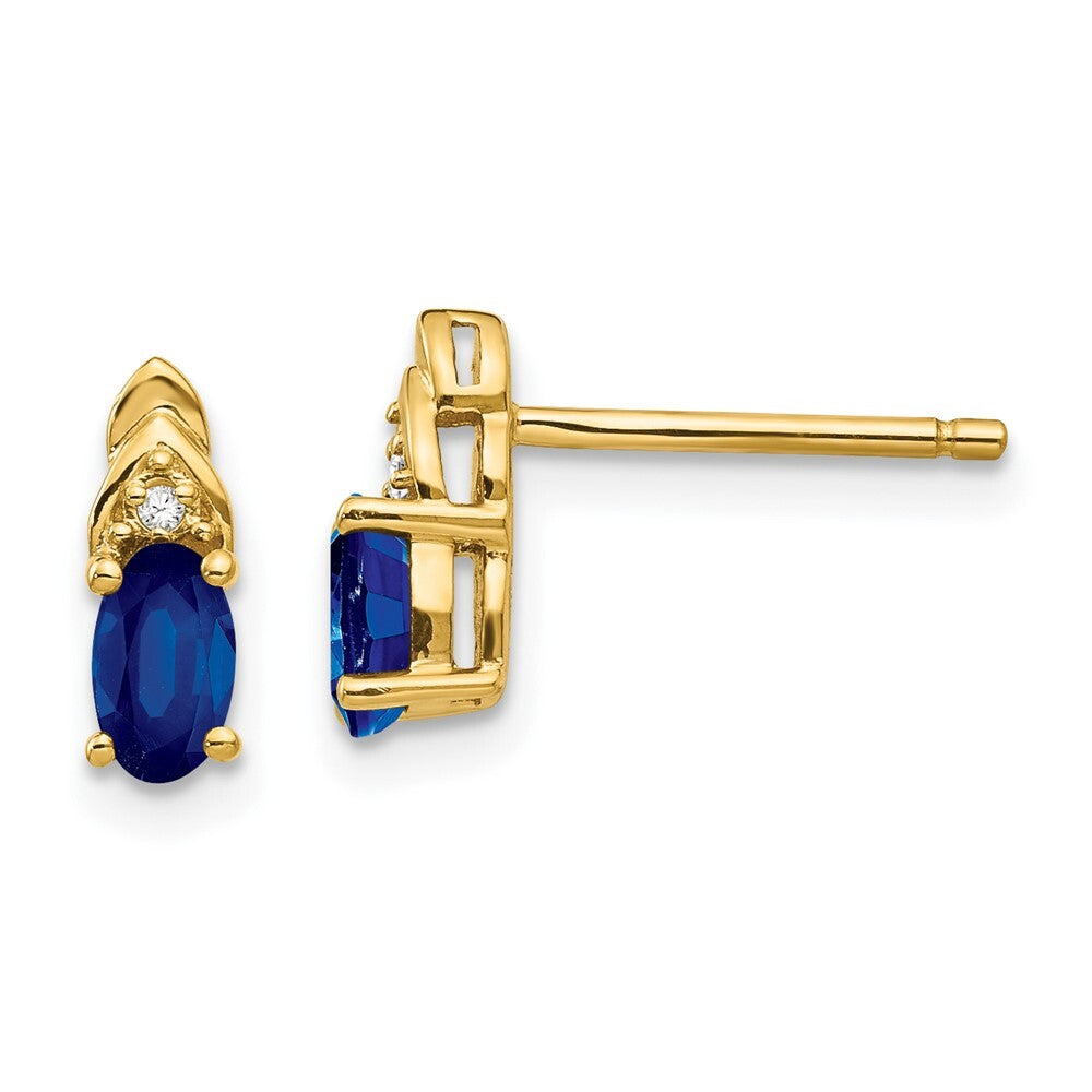 14k Yellow Gold Sapphire and Diamond Stud Earrings Gift for Women