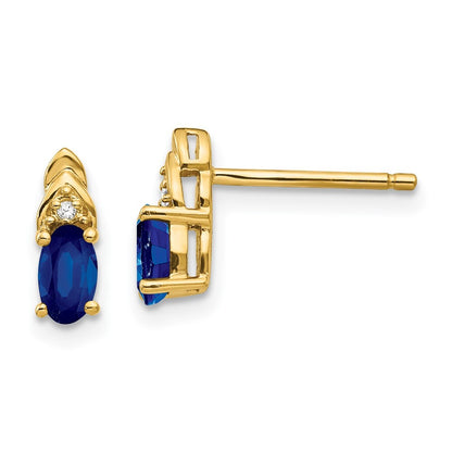 14k Yellow Gold Sapphire and Diamond Stud Earrings Gift for Women