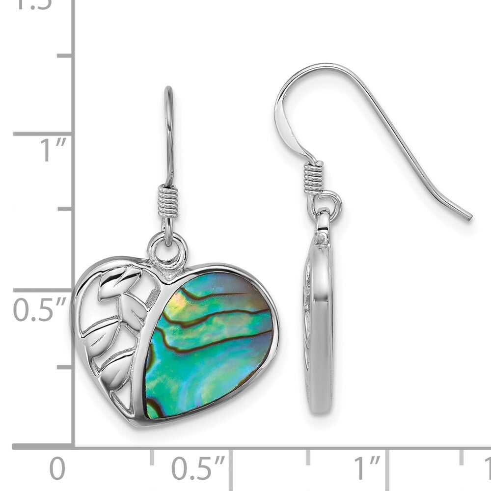 Sterling Silver Rhodium-plated Polished Abalone Heart Dangle Earrings