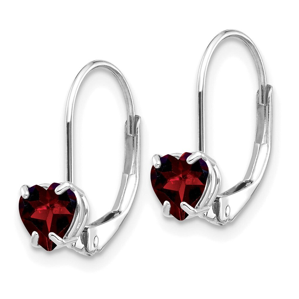 14k White Gold 5mm Heart Garnet Dangle Earrings Leverback Gift for Women