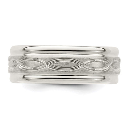 Sterling Silver 7mm Brushed Flat Intertwined Beveled Edge Band Ring Size 10