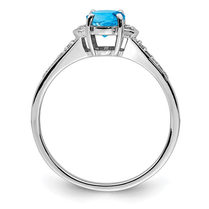 Sterling Silver Rhodium Oval Blue Topaz & Diamond Ring Size 7