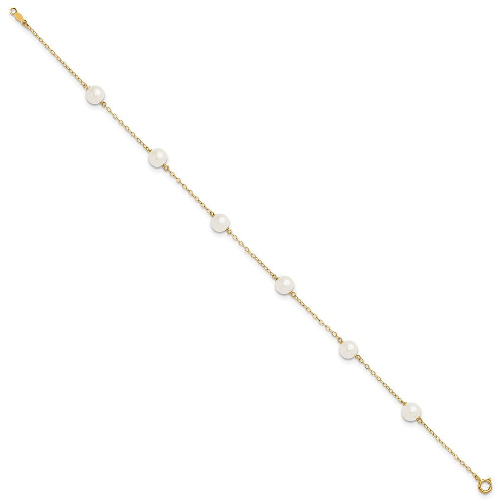 14k Yellow Gold 6mm Near-Round Freshwater Cultured Pearl 6-Station 9" Anklet