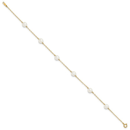 14k Yellow Gold 6mm Near-Round Freshwater Cultured Pearl 6-Station 9" Anklet