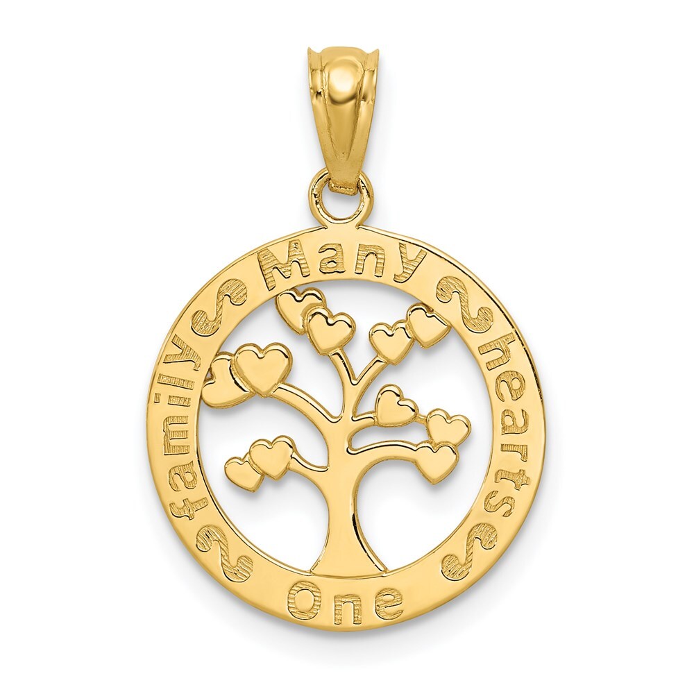 14k Yellow Gold Polished ONE FAMILY MANY HEARTS Tree Pendant for Women