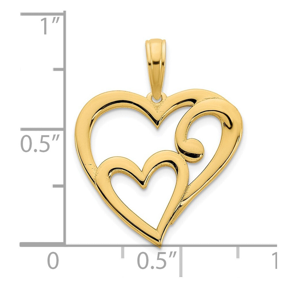 14k Yellow Gold Heart in Heart Pendant for Women