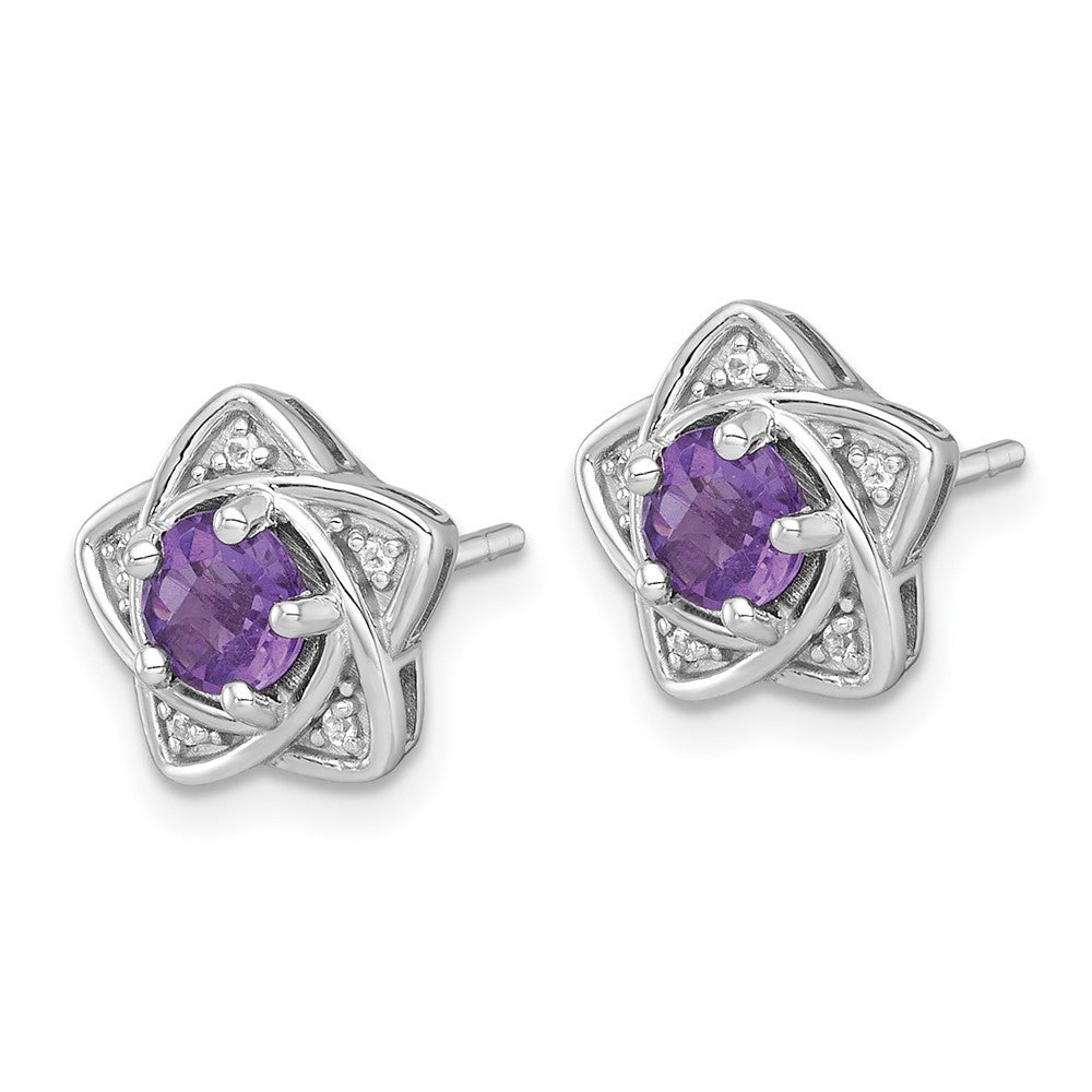 Sterling Silver Rhodium-plated Polished Amethyst and White Topaz Star Earrings