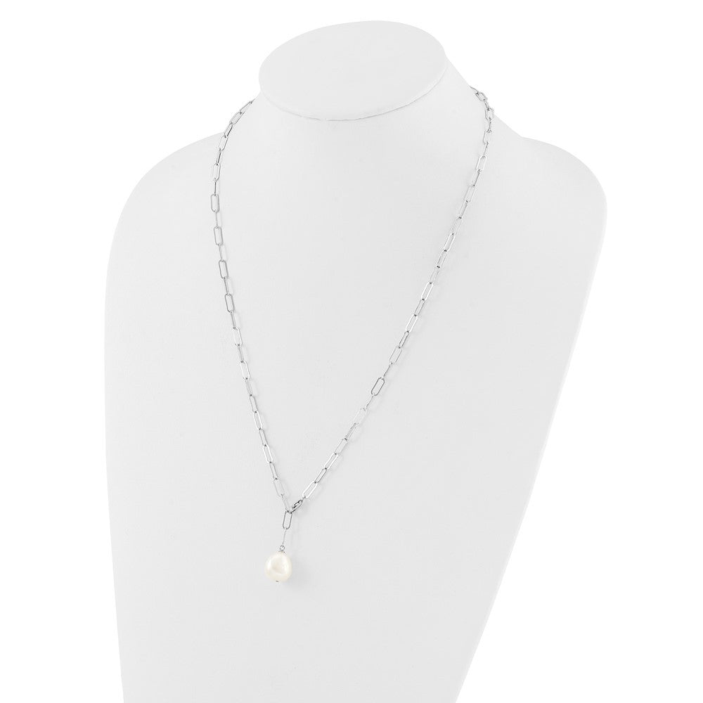 Sterling Silver 12-13mm Teardrop Cultured Pearl Adjustable Necklace 24"