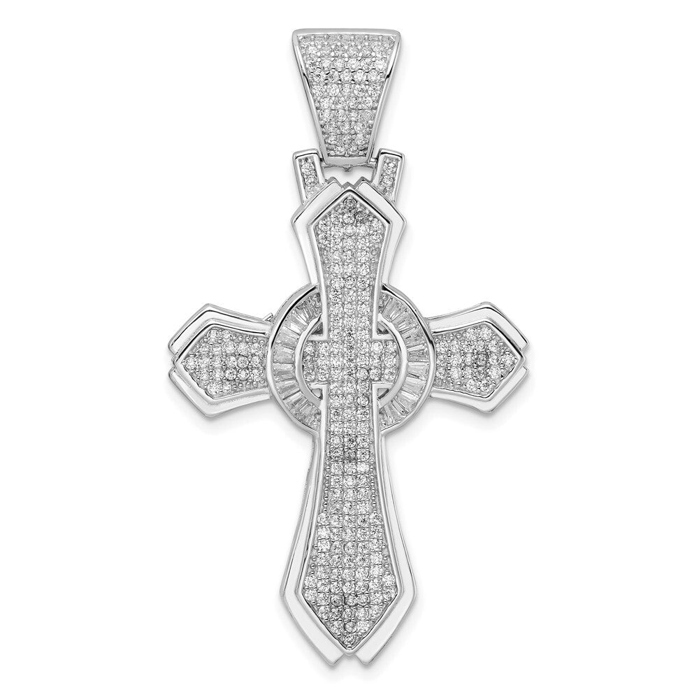 Sterling Silver Rhodium-plated Polished Cubic Zirconia Cross Pendant