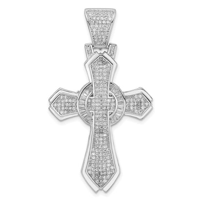 Sterling Silver Rhodium-plated Polished Cubic Zirconia Cross Pendant