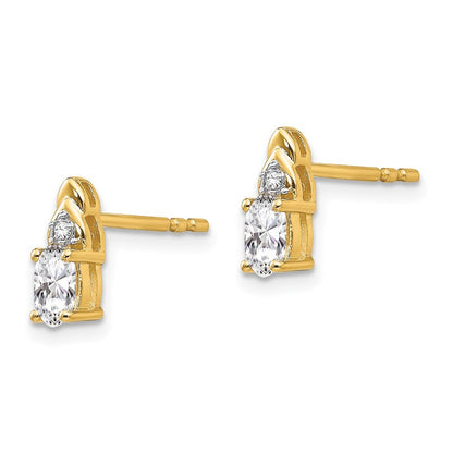 14k Yellow Gold White Topaz and Diamond Stud Earrings Gift for Women