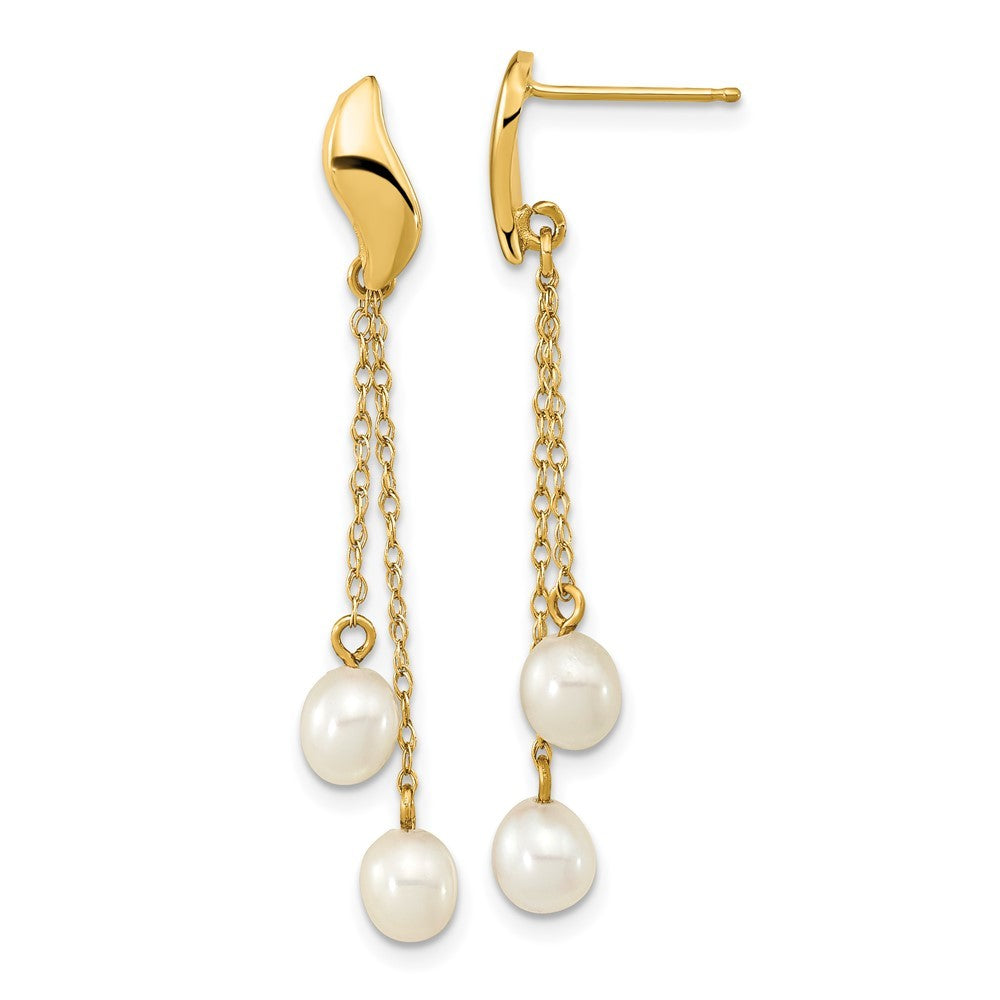 14k Yellow Gold 4-5mm White Rice Freshwater Cultured Pearl Dangle Earrings