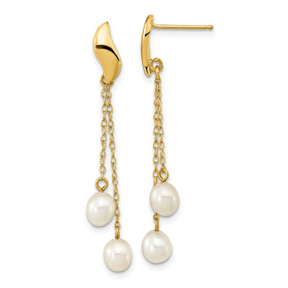 14k Yellow Gold 4-5mm White Rice Freshwater Cultured Pearl Dangle Earrings