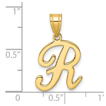 14k Yellow Gold Script Letter R Initial Pendant for Women
