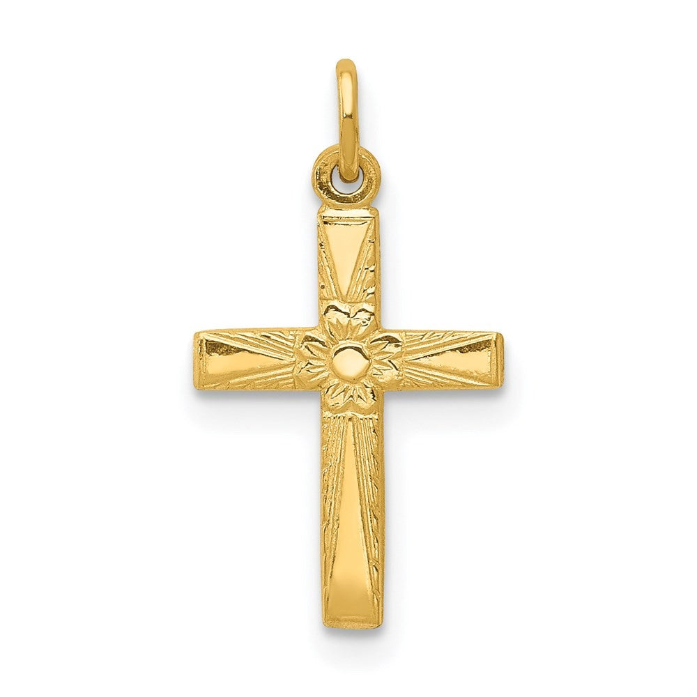 14k Yellow Gold Floral Cross Charm