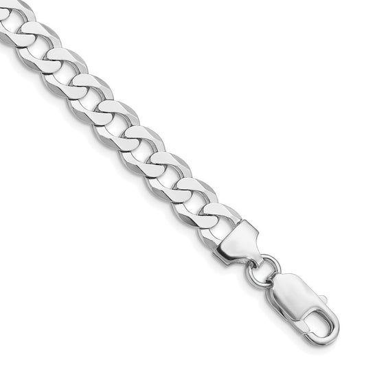 Sterling Silver Rhodium-plated 7.5mm Flat Curb Chain Bracelet