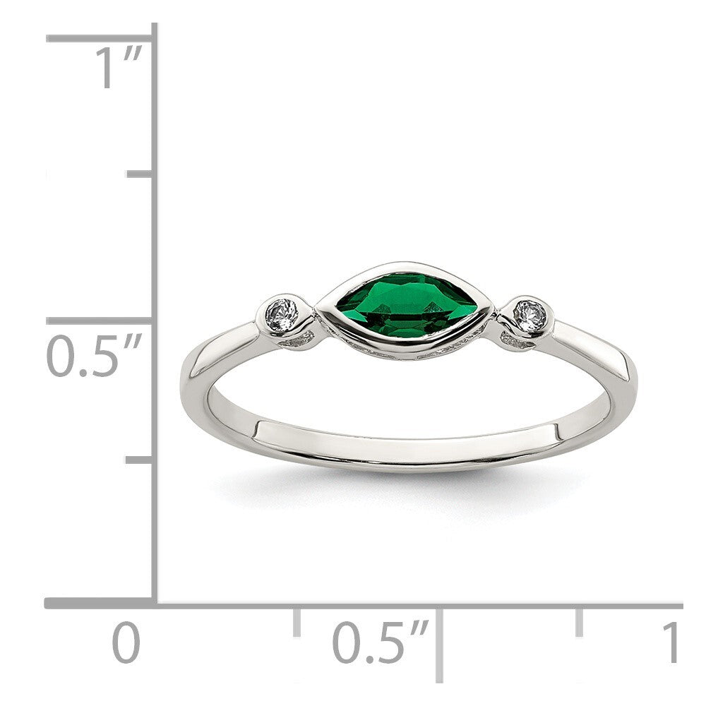 Sterling Silver Rhod-platd Polished Created Emerald/White Topaz Ring Size 6