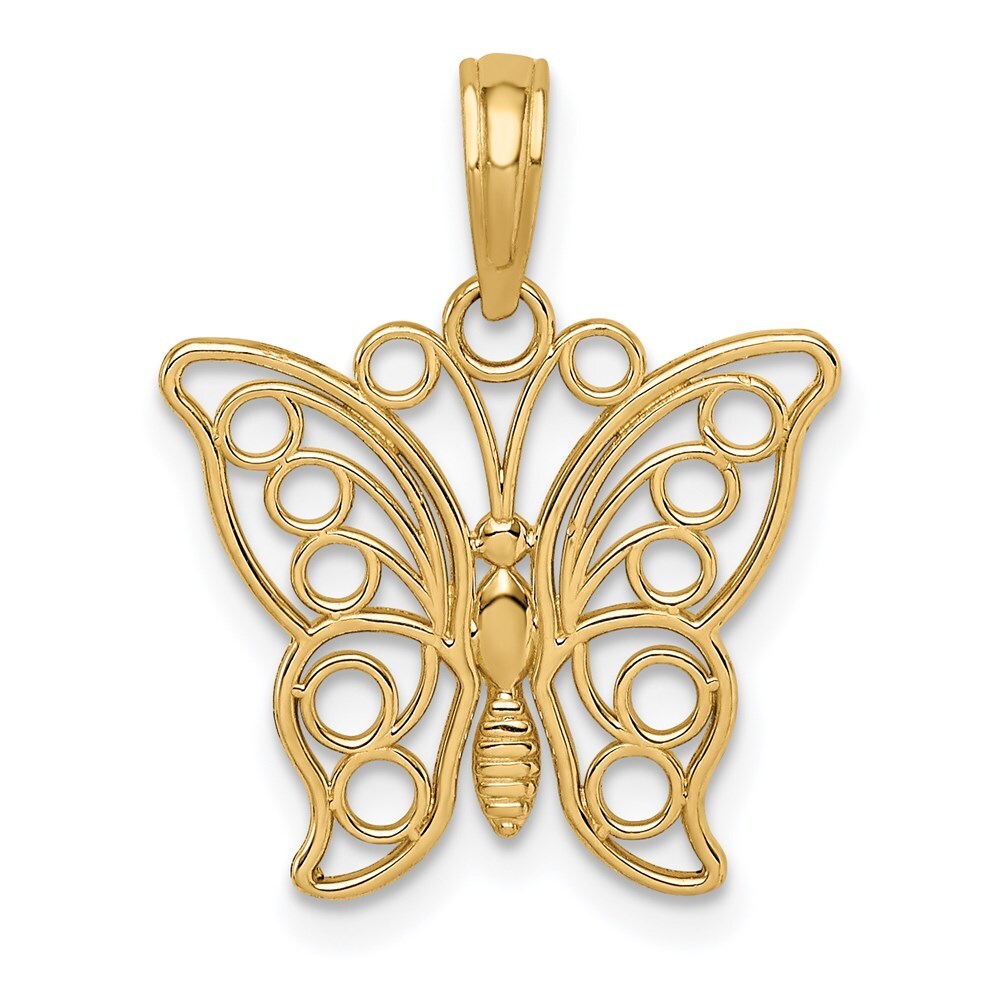 14k Yellow Gold Cut-out Butterfly Large Pendant for Women