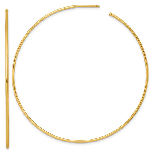 14k Yellow Gold Polished 1.2 x 65mm Solid C-Hoop Earrings
