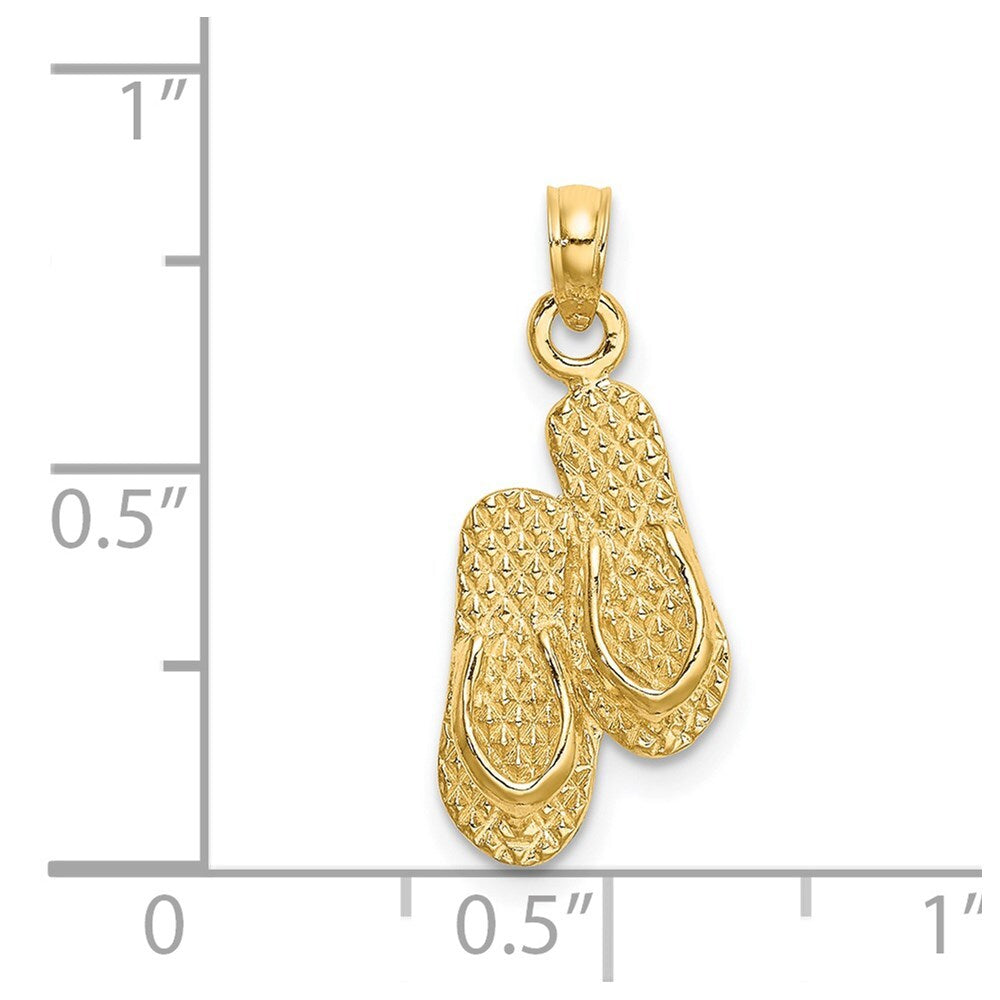 14k Yellow Gold 3D KEY WEST Double Flip Flop Charm Pendant for Women