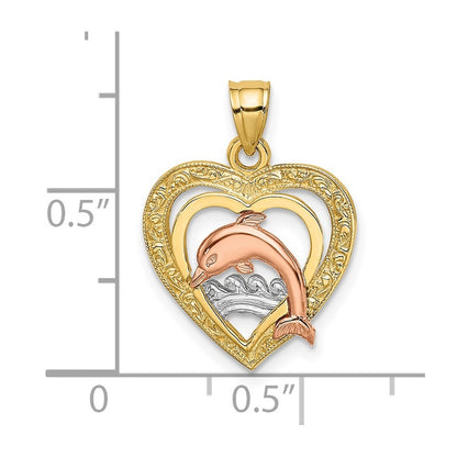 14K Two-tone w/White Rhodium Dolphin In Heart Charm