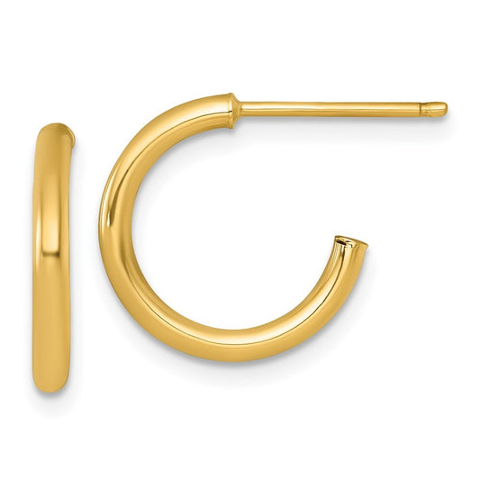 14k Yellow Gold Polished 2.0 x 15mm Tube C-Hoop Earrings