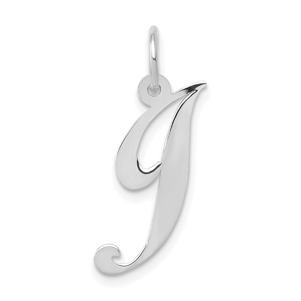 14k White Gold Medium Fancy Script Letter J Initial Charm Pendant for Women