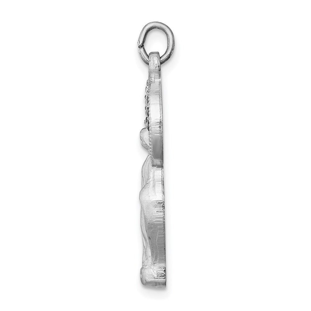 Sterling Silver Platinum-plated Polished & Satin CZ Miraculous Medal Pendant