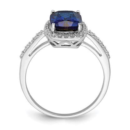 Sterling Silver Created Blue Sapphire and Cubic Zirconia Ring SZ 6