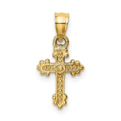 14k Yellow Gold Tiny Budded Cross Charm Pendant for Women