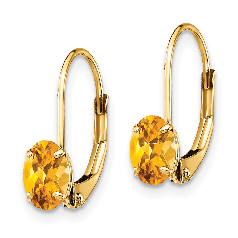 14k Yellow Gold 6x4mm Oval Citrine Leverback Earrings