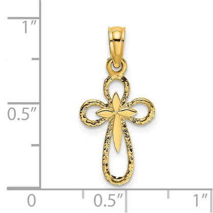 14k Yellow Gold Cut-Out Cross w/ Small Interior Cross Charm