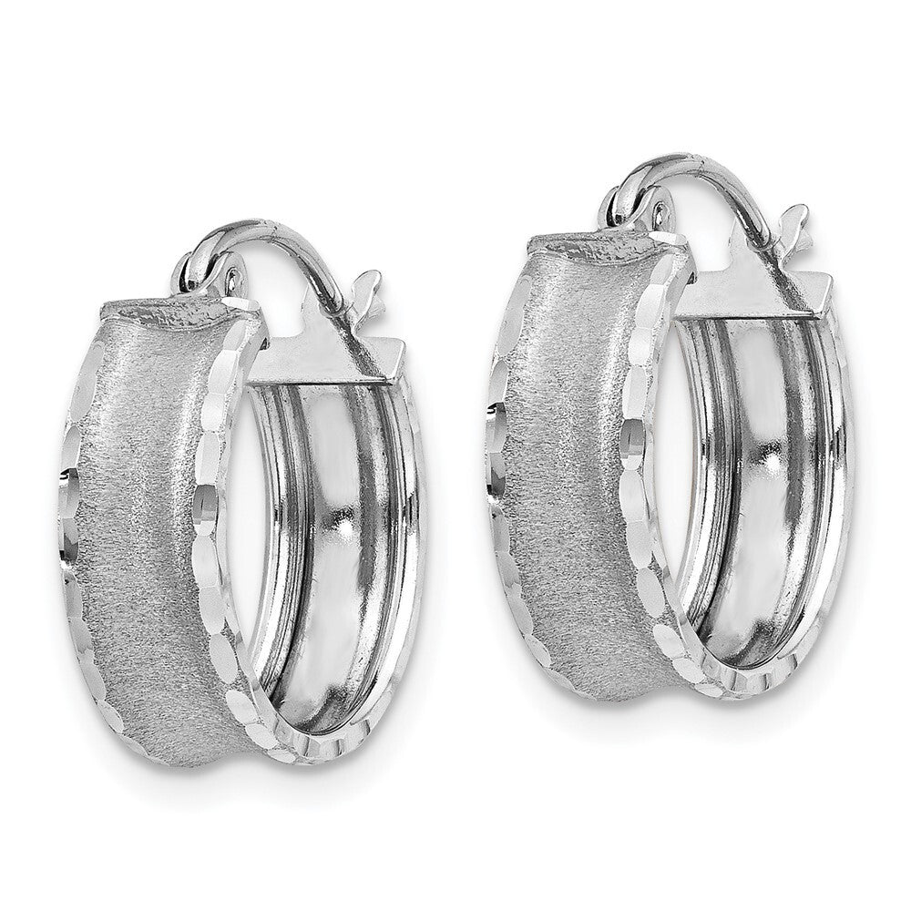 14K White Gold Diamond Cut Satin Hoop Earrings Gift for Women