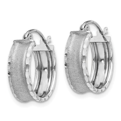 14K White Gold Diamond Cut Satin Hoop Earrings Gift for Women