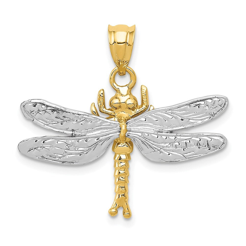 14k Two-tone Gold Dragonfly Pendant for Women