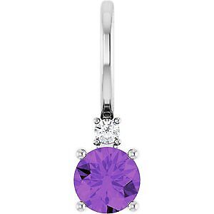 14k White Gold Natural Amethyst & .015 CT Natural Diamond Charm Pendant