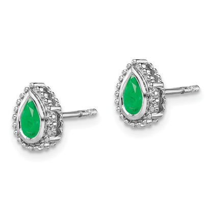 14k White Gold Pear Emerald Earrings