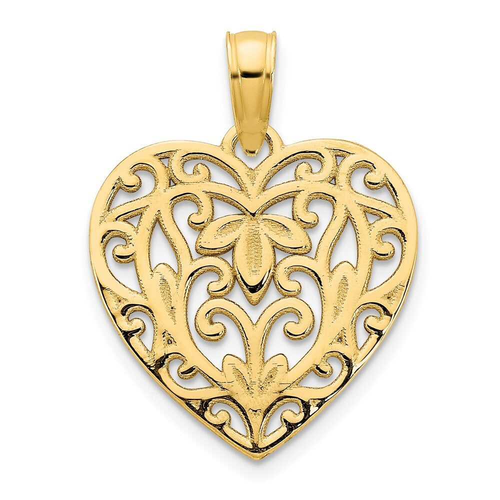 14k Yellow Gold Fancy Heart Pendant for Women