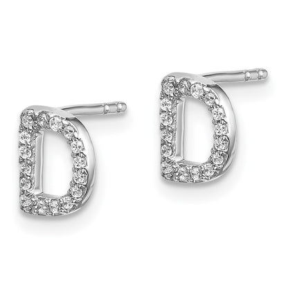 14k White Gold Diamond Initial D Stud Earrings Gift for Women