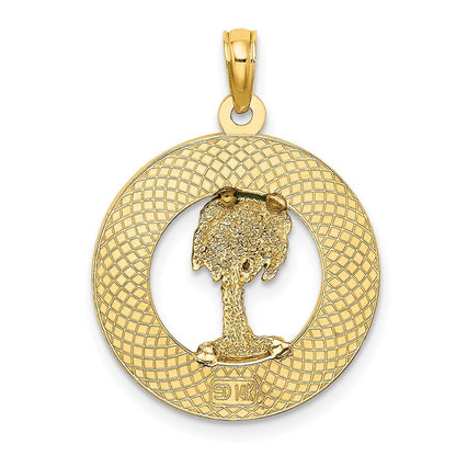 14k Yellow Gold BLUFFTON SC Circle Enameled Palm Tree Charm Pendant for Women